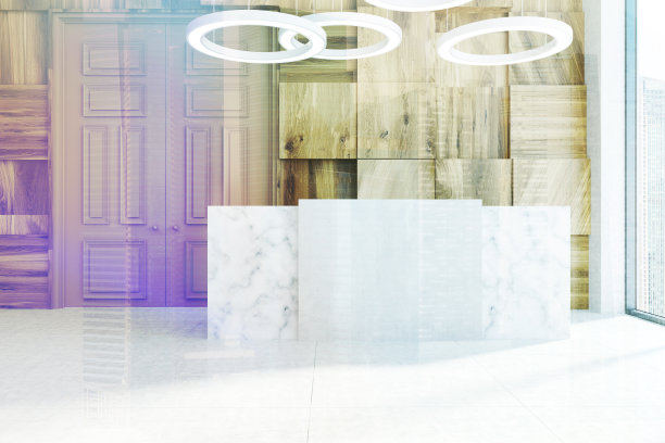 白色接待在木质办公室，色调图片下载