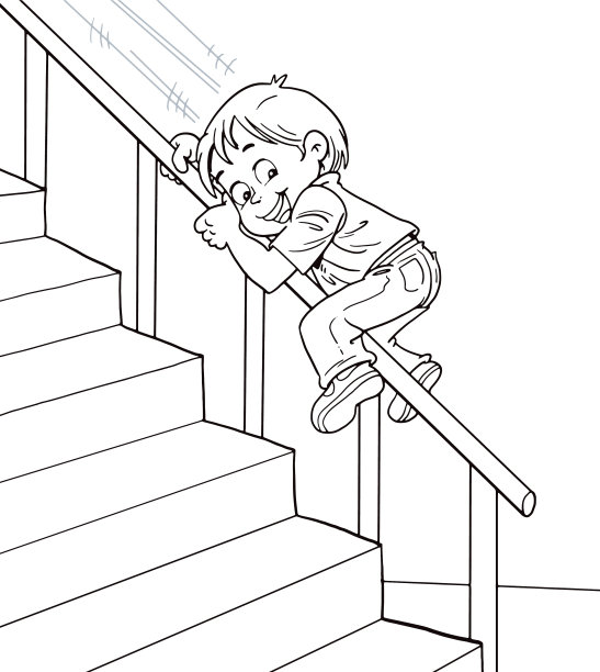 男孩从栏杆上滑下来图片下载