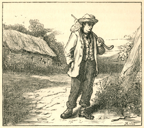 可怜的流浪汉背着他的一捆东西图片下载