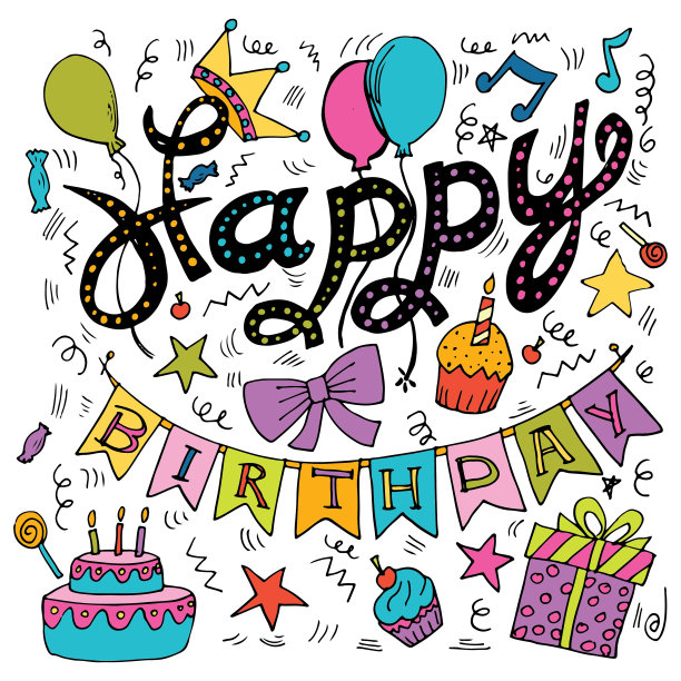 手绘生日聚会字体和装饰图片下载