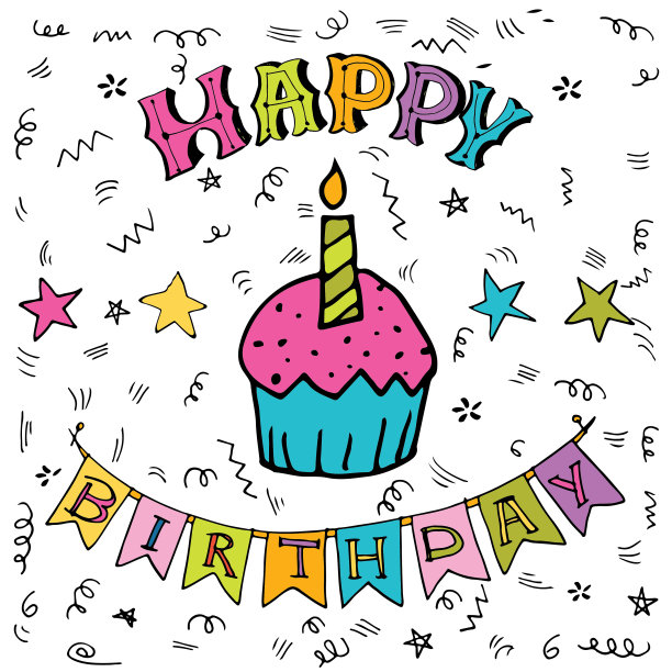 手绘生日聚会字体和装饰图片下载