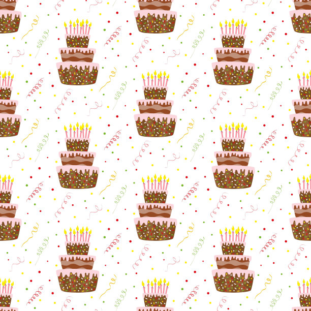 无缝图案与蛋糕和五彩纸屑。图片下载