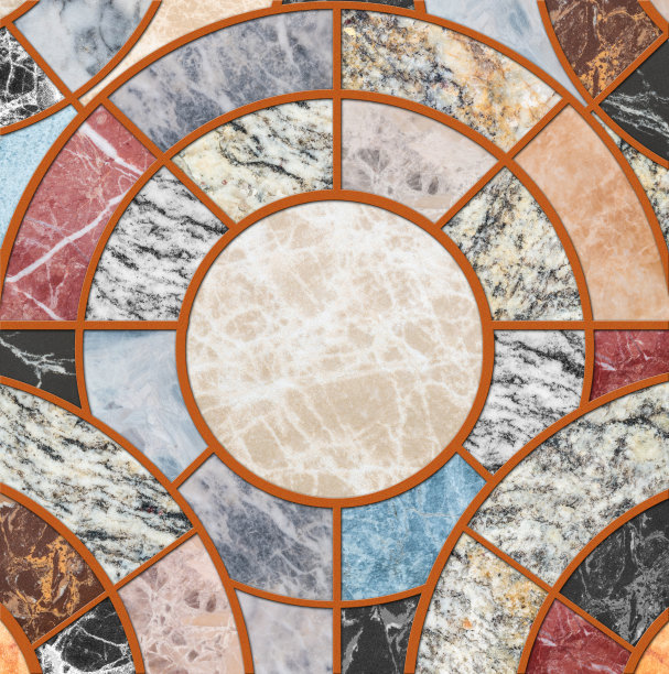 特写面砖的圆形图案由彩色大理石混合而成的石材地面纹理背景图片下载