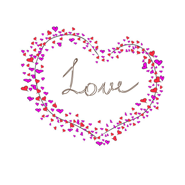 矢量贺卡与大的心和字母的爱，手画。图片下载