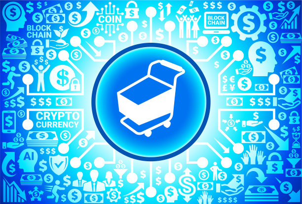 货币和加密货币背景上的购物车图标图片下载