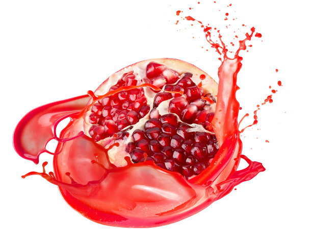 石榴汁飞溅孤立在白色的背景图片下载