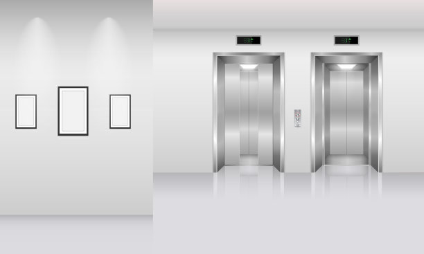办公大楼的逼真电梯。、室内概念、矢量、插图图片下载