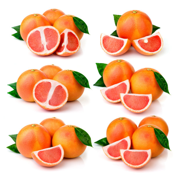 成熟的葡萄柚具绿叶孤立图片下载