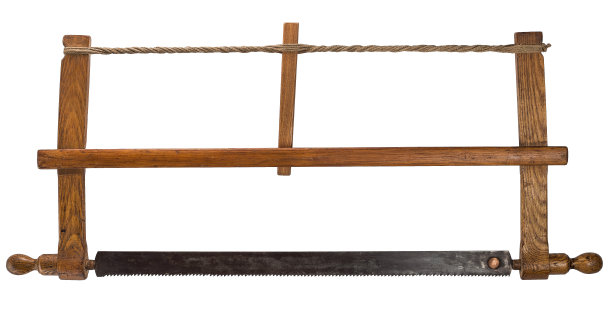 老式木匠弓锯孤立在白色图片下载