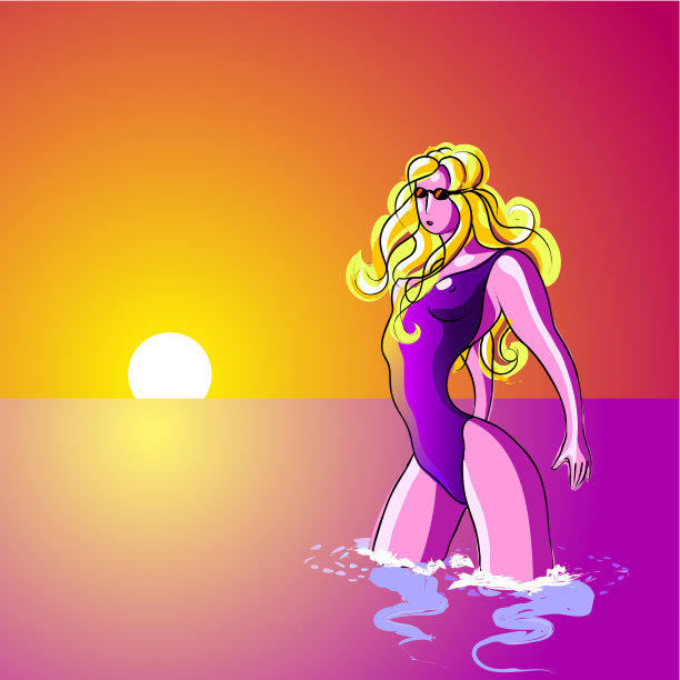 金色的夕阳游泳图片下载