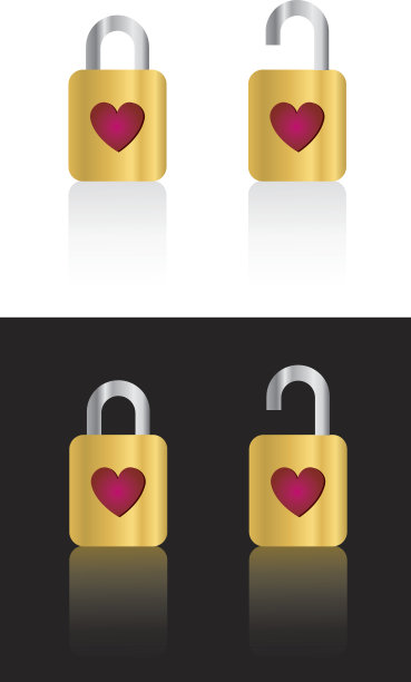 打开和关闭的心锁图片下载