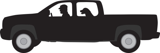 人与狗驾驶卡车剪影图片下载