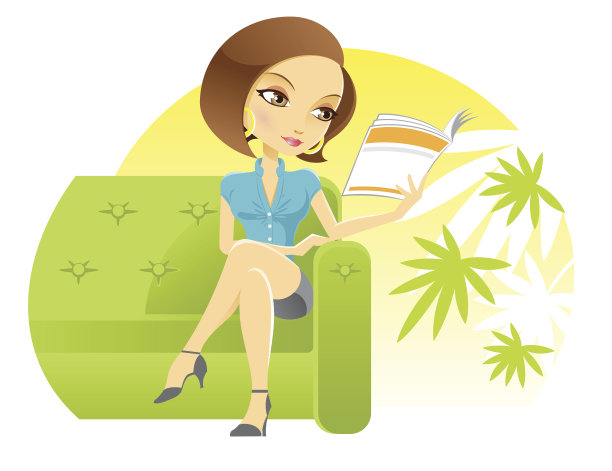 坐在沙发上看书的女人图片下载