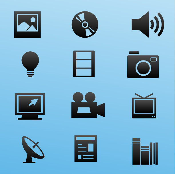 黑色风格媒体广播图标合集图片下载