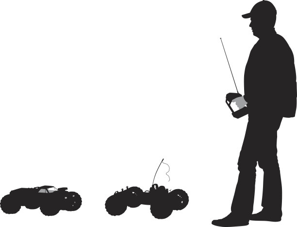 一个人的剪影用无线电控制和两辆小车图片下载