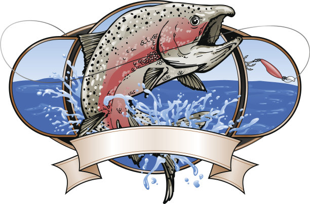 产卵鲑鱼捕鱼标志图片下载