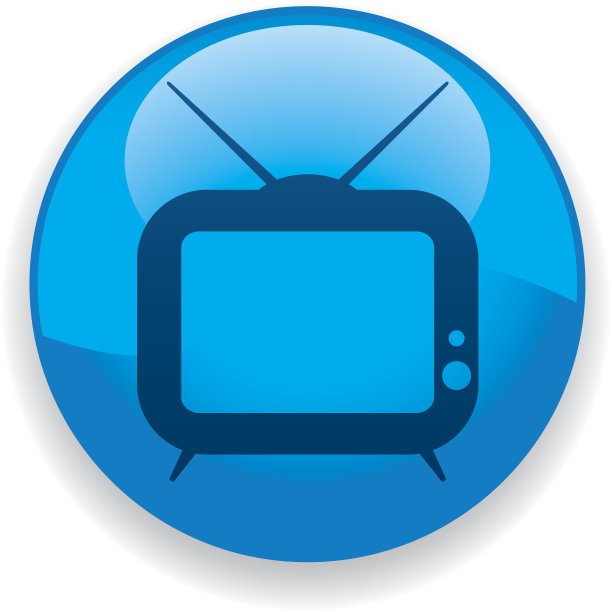 蓝色背景上的黑色电视图标卡通图像图片下载