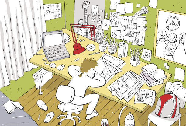 插图的艺术家或学生的房间，工作场所，办公室图片下载