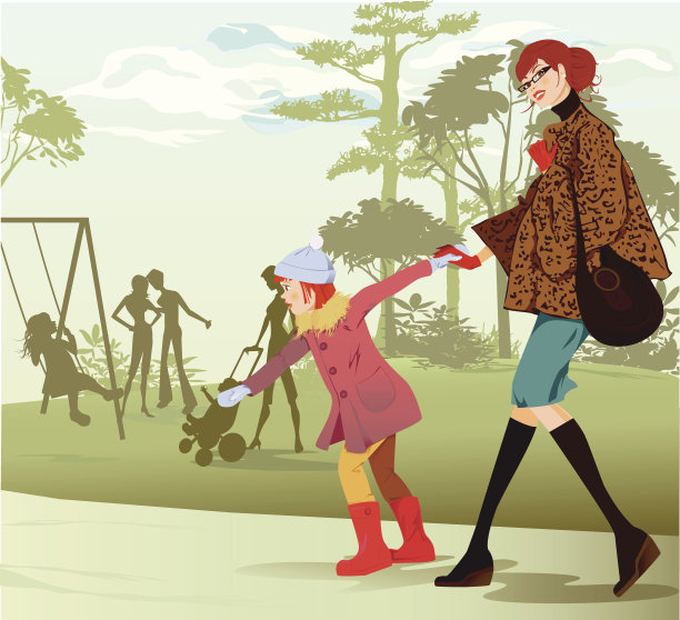 小女孩和妈妈走向操场图片下载