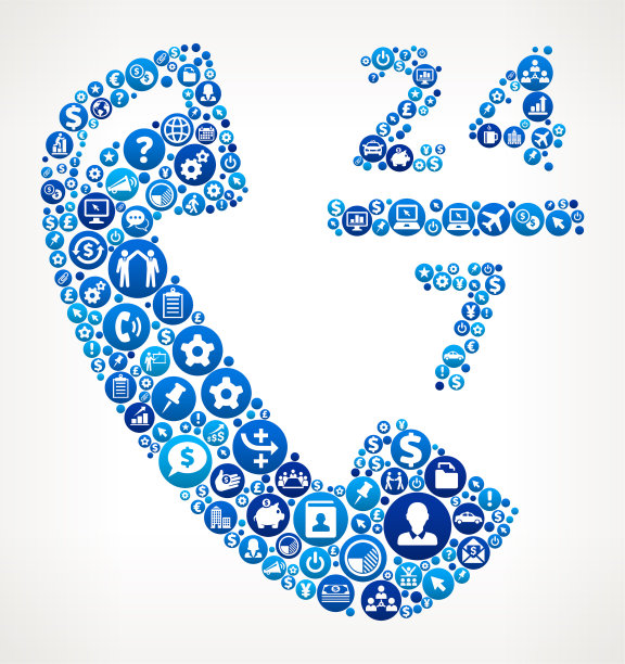 24/7电话业务和金融蓝色图标模式图片下载