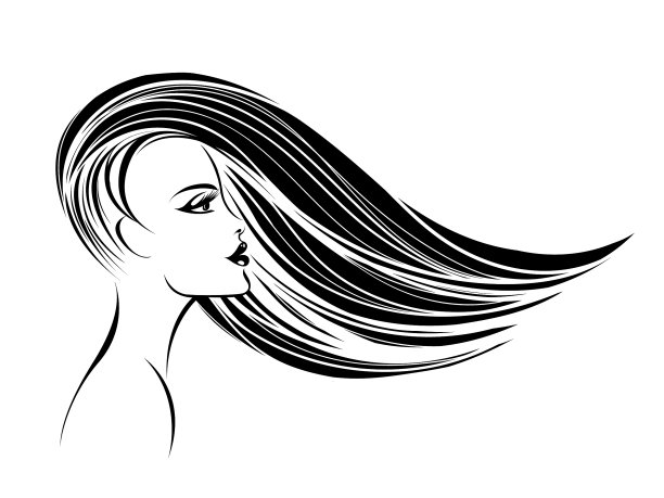 发廊矢量图标。漂亮的女人，长长的直发在风中飘动。图片下载