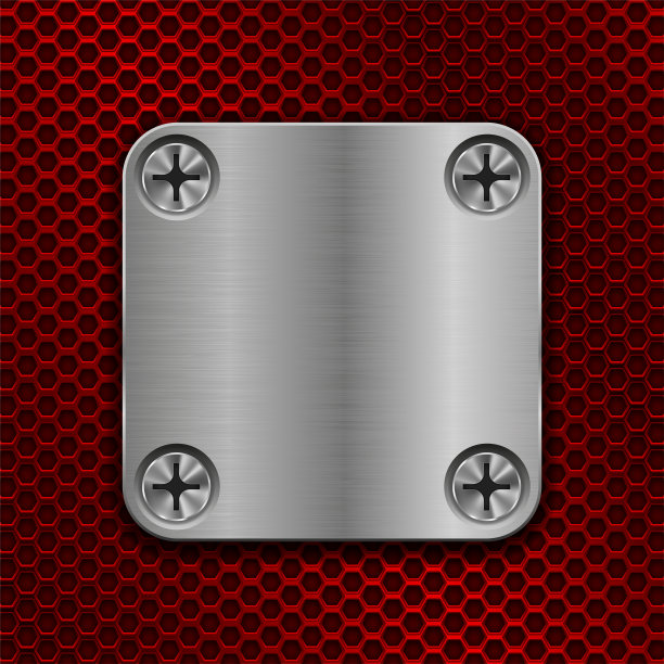 方形金属板上的红色穿孔背景图片下载