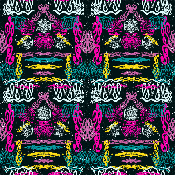 涂鸦风格的明亮抽象几何无缝图案。为您的设计质量矢量插图图片下载