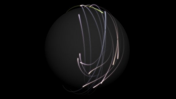 抽象的彩色发光射线包围了球在黑色的背景。高分辨率插图为您的宣传册，传单，横幅设计和其他项目。3 d渲染图图片下载