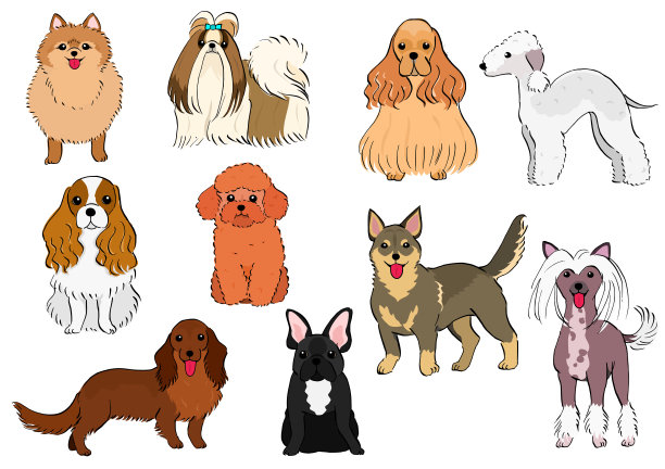 一组小狗手绘图片下载