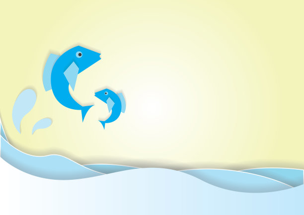 海中跳鱼，纸画图片下载