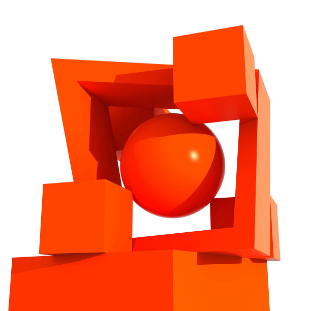 3 d几何组成。抽象的建筑设计。红色现代雕塑孤立在白色背景上的3D渲染。图片下载