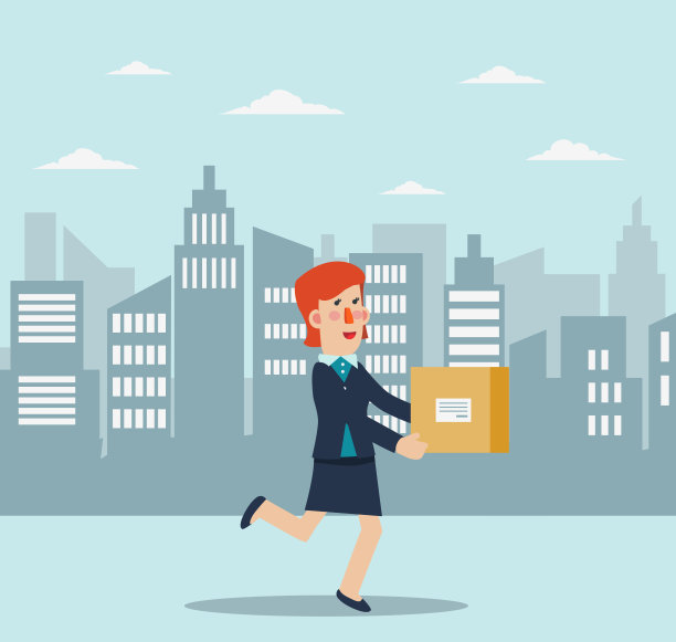 年轻的女商人在城市的街道上奔跑。邮寄信件、快递服务或电子邮件矢量概念图片下载