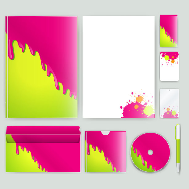 企业标识模板与颜色元素。矢量公司业务风格为品牌书，报告和指南。文具模板与抽象图案主题插图。图片下载