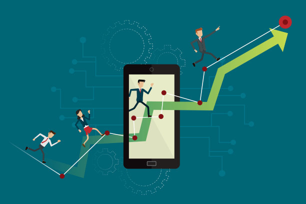 商业人士在移动平台上实现目标。矢量图图片下载
