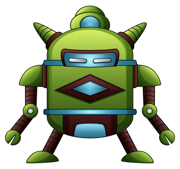 绿色机器人卡通孤立在白色背景图片下载