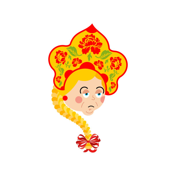 俄罗斯悲伤emoji。俄罗斯女孩悲伤的情绪。戴着国帽的沉闷女性。历史民俗帽图片下载