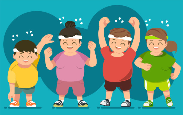 开始练习。娱乐活动。超重的人和减肥的人的结合。图片下载