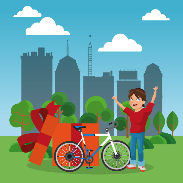 男孩在公园里骑着新自行车图片下载
