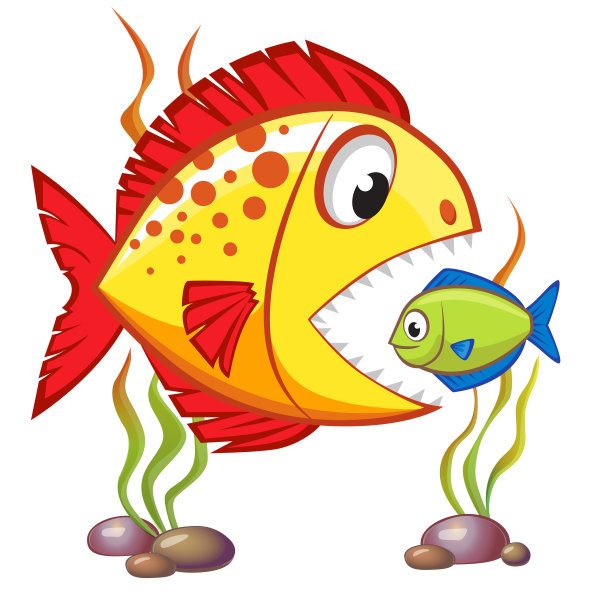 可爱的卡通大鱼吃小鱼。经营理念图片下载