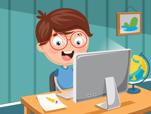 矢量插图的孩子与电脑图片下载