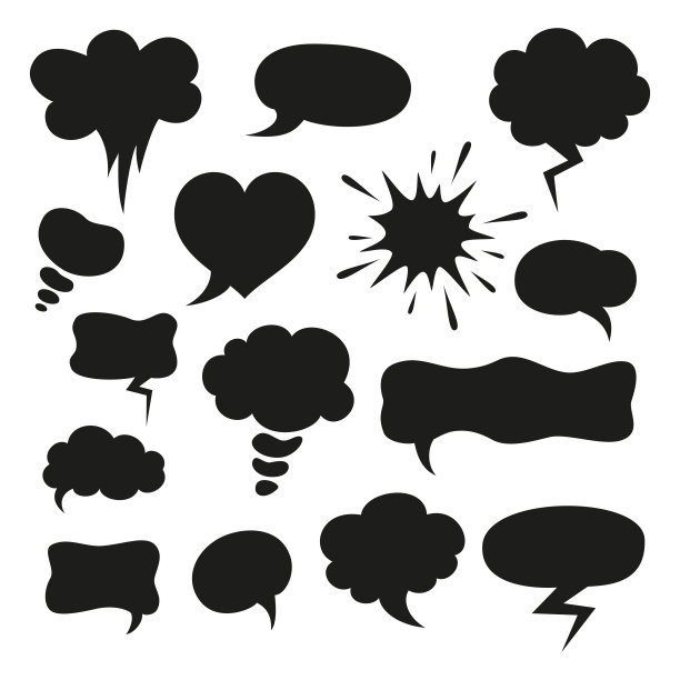 一套卡通讲话气泡在白色的背景。素材图片