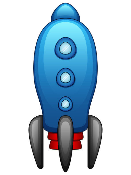 卡通蓝色飞船孤立在白色背景图片下载