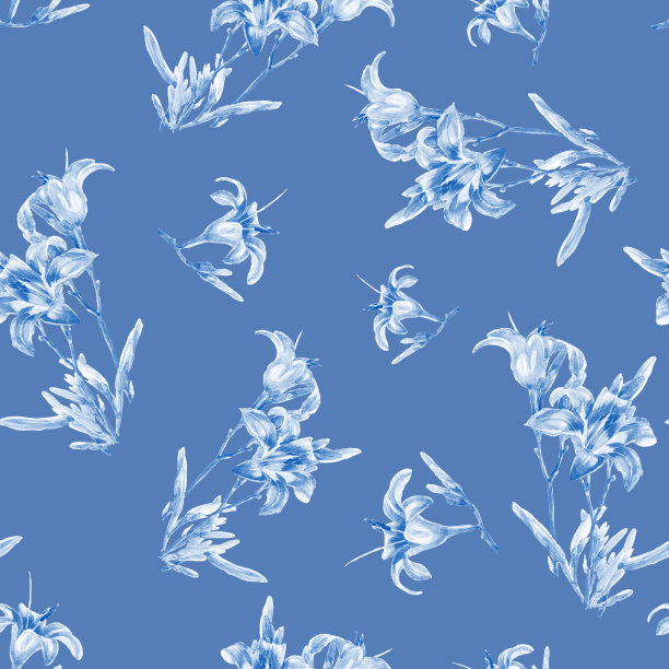 水彩百合花无缝图案素材图片