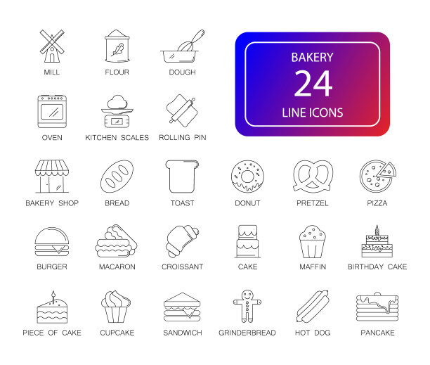 行图标集。面包店。图片下载