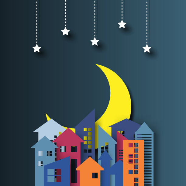 夜景，星星和半月图片下载