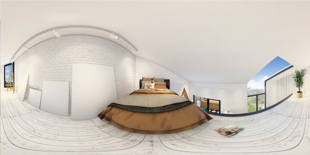现代工作室公寓卧室360等矩形全景室内图片下载