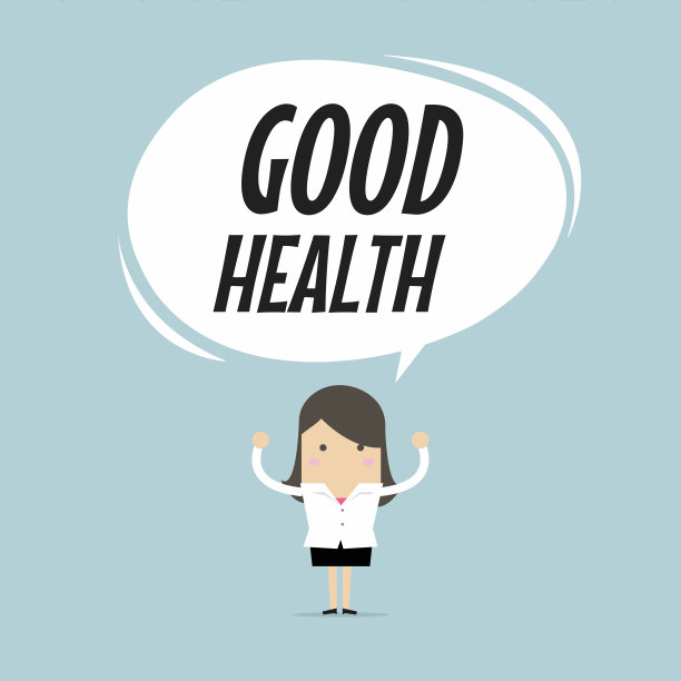 女商人站在健康字气球，健康生活理念。图片下载