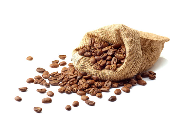 黄麻袋和咖啡豆白图片下载