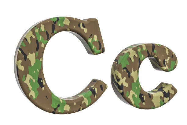 伪装军队字母C, 3D渲染孤立的白色背景图片下载