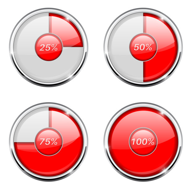 带有百分比指示的轮加载进度图标。红色和白色标志与铬框架图片下载